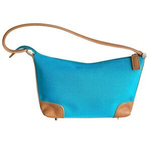 Danier Turquoise Canvas & Leather Baguette Shoulder Bag
